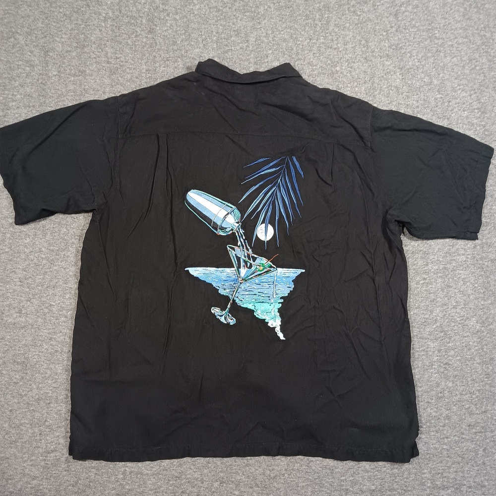 Luau Shirt Mens 2XL Black Silk Embroidered Martini Beach Bar Art Cocktail Party